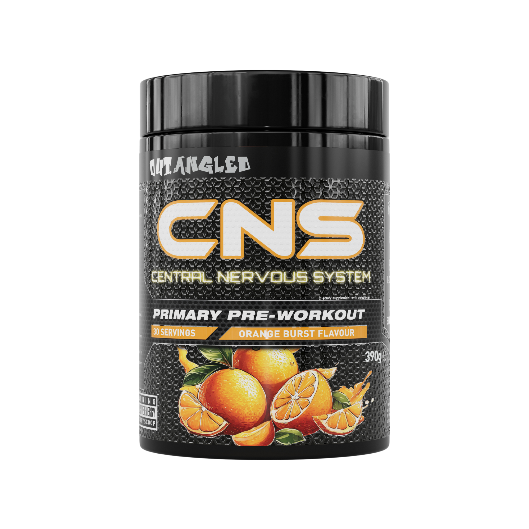out angled cns pre-workout powder orange high strength, high caffeine
